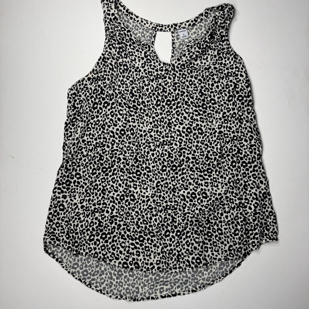 Old Navy Leopard Print Sleeveless Blouse Womens M Keyhole High Low Tank Top